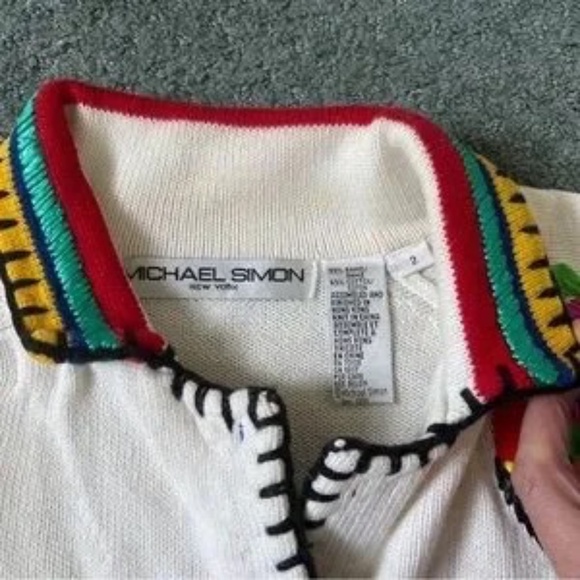 Michael Simon L XL Rare Vintage Mexican Sweater Cardigan Embroidered mothers day - Picture 7 of 8